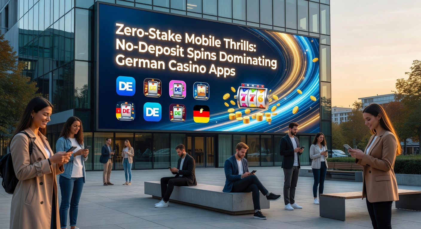 Diverse Casino-Slots auf einem Tablet, umgeben von No-Deposit-Bonus-Icons, die den App-Trend illustrieren
